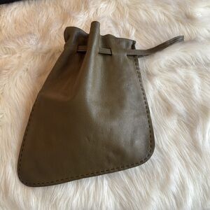 Mid Century Modern Olive Green Leather Asymmetrical Bag
